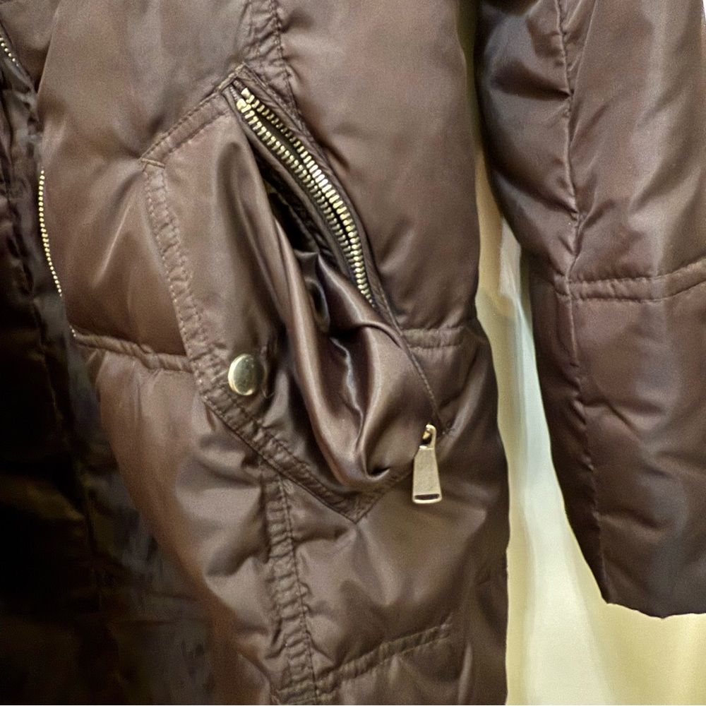 Saks Fifth Avenue Women’s Down Puffer Coat Jacket XS Removable Hood Deep Brown - Picture 12 of 17
